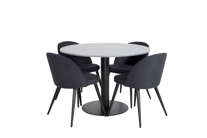 Venture Home Estelle Round Dining Table ø106 H75 - Black / Black+Velvet Dining Chiar - Black legs- Black Fabric_4