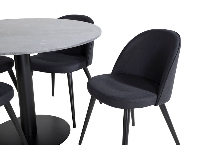 Venture Home Estelle Round Dining Table ø106 H75 - Black / Black+Velvet Dining Chiar - Black legs- Black Fabric_4