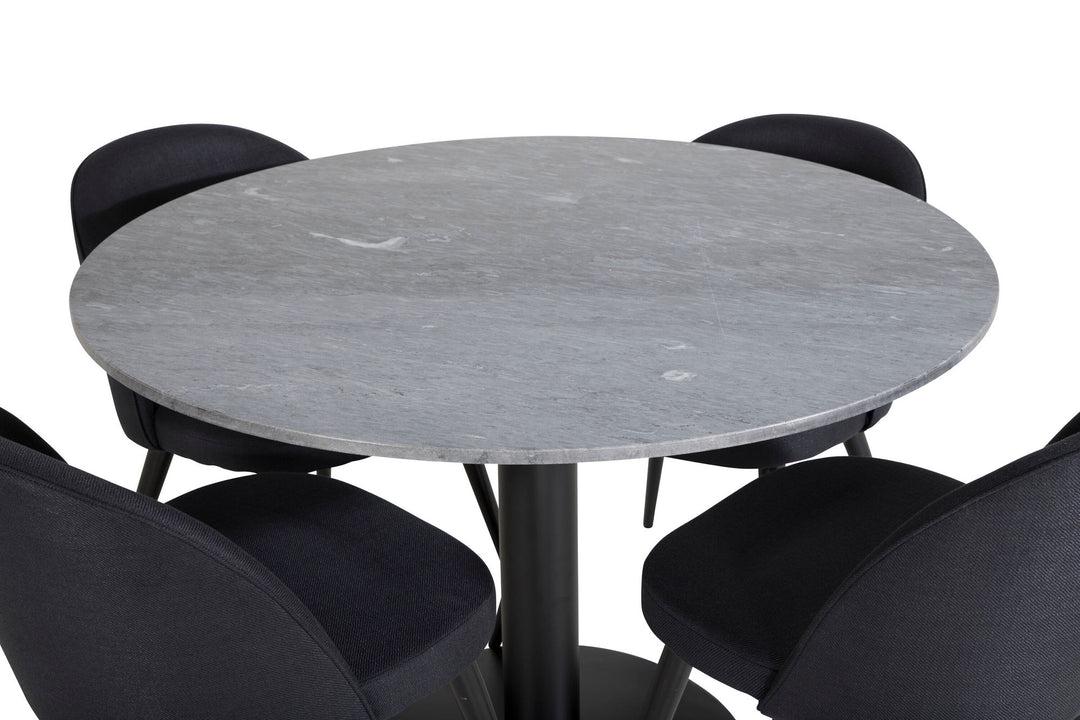 Venture Home Estelle Round Dining Table ø106 H75 - Black / Black+Velvet Dining Chiar - Black legs- Black Fabric_4