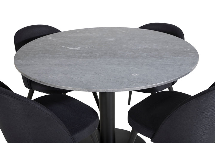 Venture Home Estelle Round Dining Table ø106 H75 - Black / Black+Velvet Dining Chiar - Black legs- Black Fabric_4