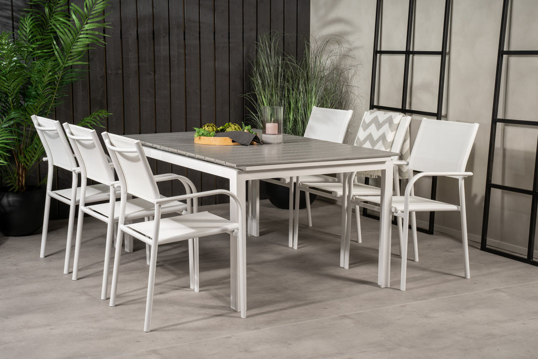 Venture Home Levels Table 160/240 - White/Grey - Santorini Arm Chair (Stackable) - White Alu / White Textilene 6