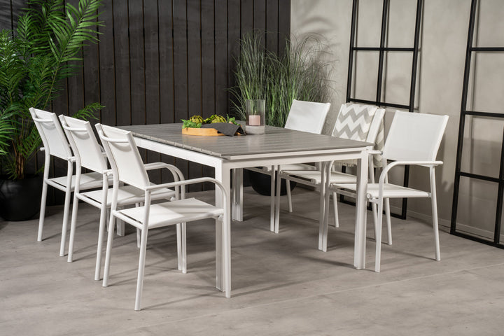 Venture Home Levels Table 160/240 - White/Grey - Santorini Arm Chair (Stackable) - White Alu / White Textilene 6