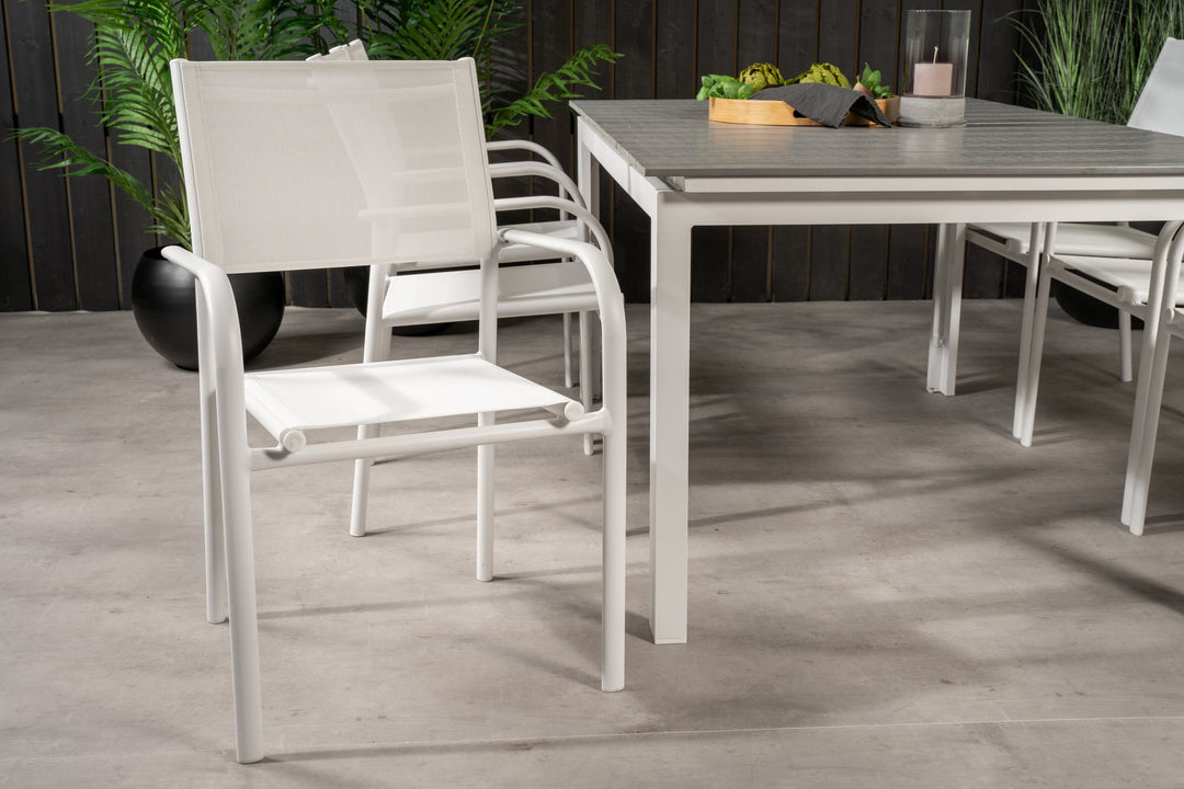 Venture Home Levels Table 160/240 - White/Grey - Santorini Arm Chair (Stackable) - White Alu / White Textilene 6