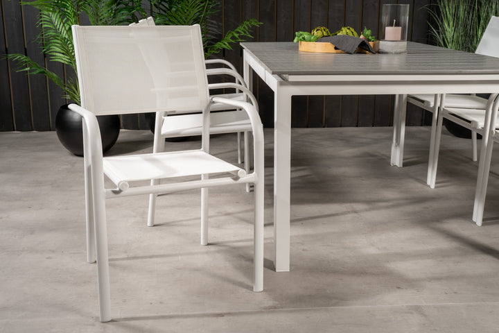 Venture Home Levels Table 160/240 - White/Grey - Santorini Arm Chair (Stackable) - White Alu / White Textilene 6