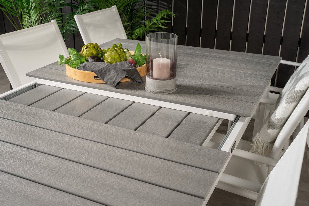 Venture Home Levels Table 160/240 - White/Grey - Santorini Arm Chair (Stackable) - White Alu / White Textilene 6