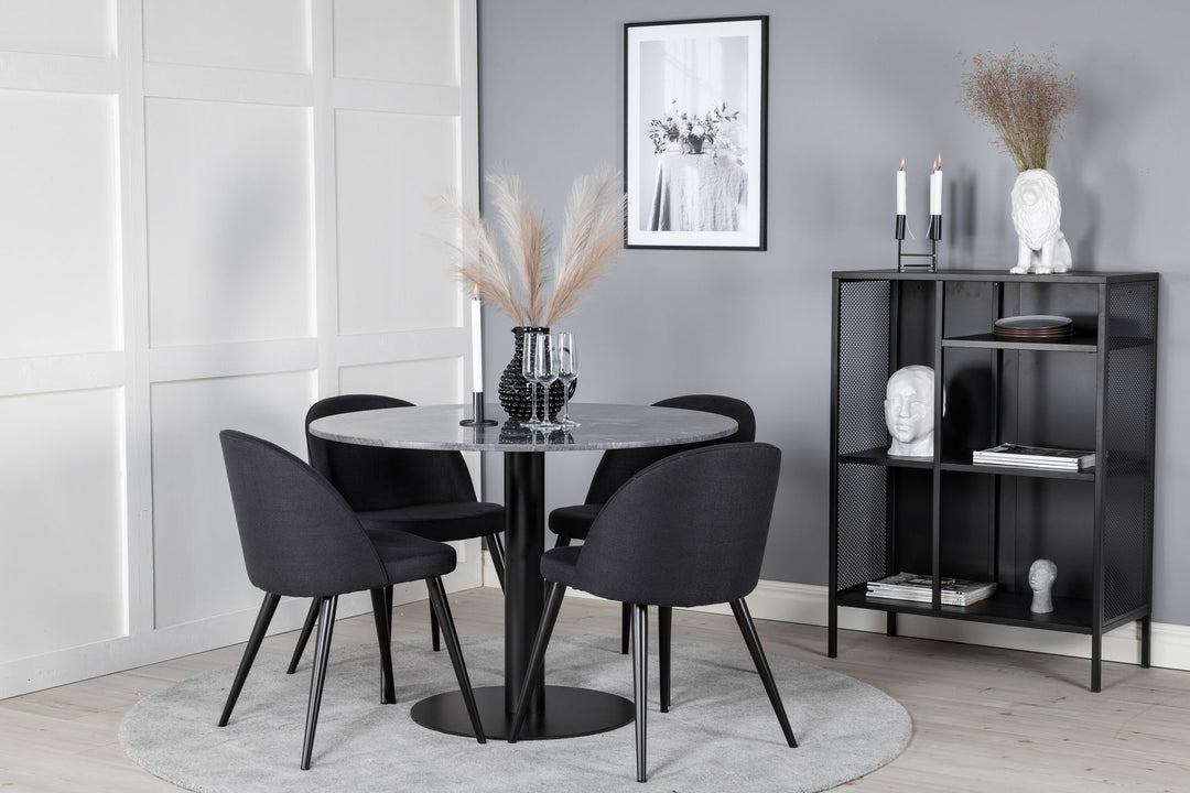 Venture Home Estelle Round Dining Table ø106 H75 - Black / Black+Velvet Dining Chiar - Black legs- Black Fabric_4