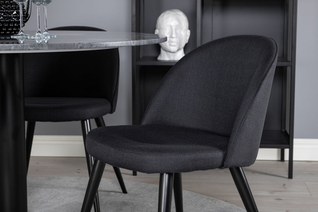 Venture Home Estelle Round Dining Table ø106 H75 - Black / Black+Velvet Dining Chiar - Black legs- Black Fabric_4