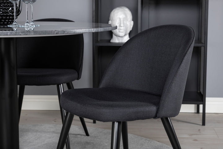 Venture Home Estelle Round Dining Table ø106 H75 - Black / Black+Velvet Dining Chiar - Black legs- Black Fabric_4