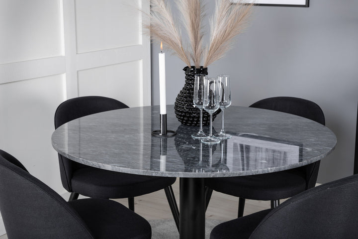 Venture Home Estelle Round Dining Table ø106 H75 - Black / Black+Velvet Dining Chiar - Black legs- Black Fabric_4