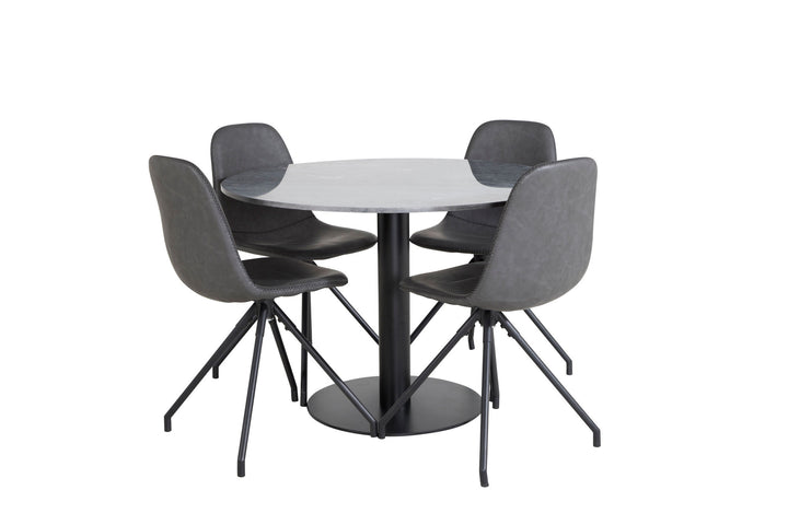 Venture Home Estelle Round Dining Table ø106 H75 - Black / Black+Polar Dining Chair with Spin function - black Legs - Black PU - Black Stitches_4