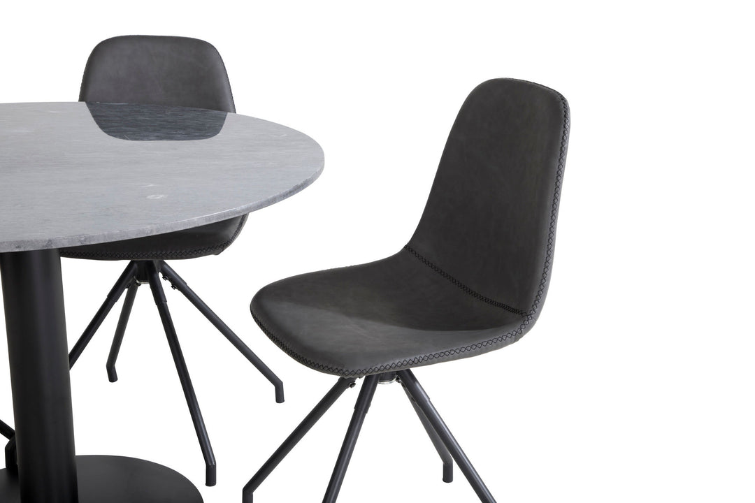 Venture Home Estelle Round Dining Table ø106 H75 - Black / Black+Polar Dining Chair with Spin function - black Legs - Black PU - Black Stitches_4