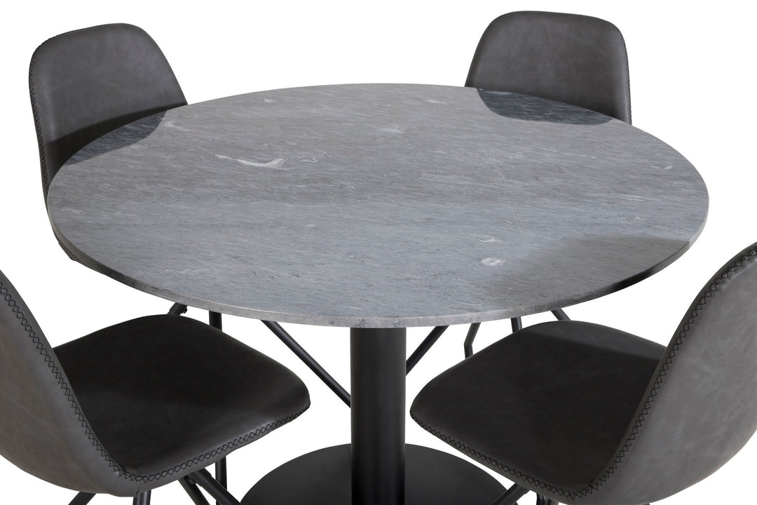 Venture Home Estelle Round Dining Table ø106 H75 - Black / Black+Polar Dining Chair with Spin function - black Legs - Black PU - Black Stitches_4