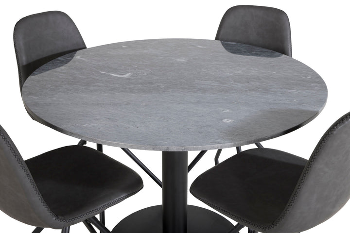 Venture Home Estelle Round Dining Table ø106 H75 - Black / Black+Polar Dining Chair with Spin function - black Legs - Black PU - Black Stitches_4