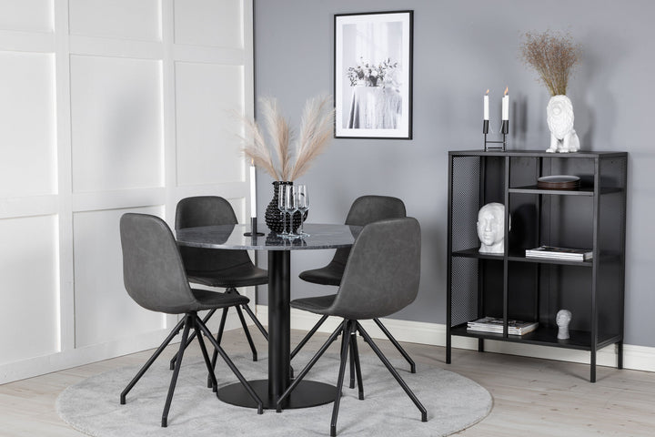 Venture Home Estelle Round Dining Table ø106 H75 - Black / Black+Polar Dining Chair with Spin function - black Legs - Black PU - Black Stitches_4
