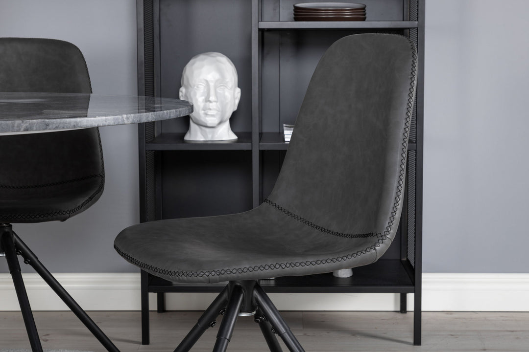 Venture Home Estelle Round Dining Table ø106 H75 - Black / Black+Polar Dining Chair with Spin function - black Legs - Black PU - Black Stitches_4