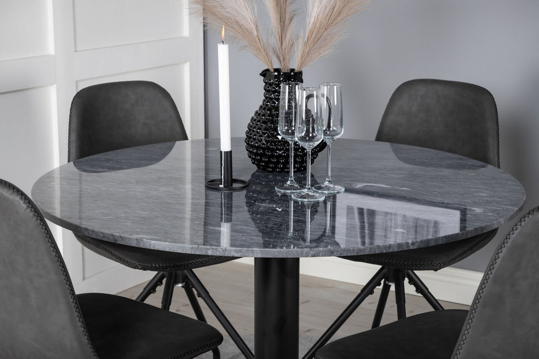 Venture Home Estelle Round Dining Table ø106 H75 - Black / Black+Polar Dining Chair with Spin function - black Legs - Black PU - Black Stitches_4
