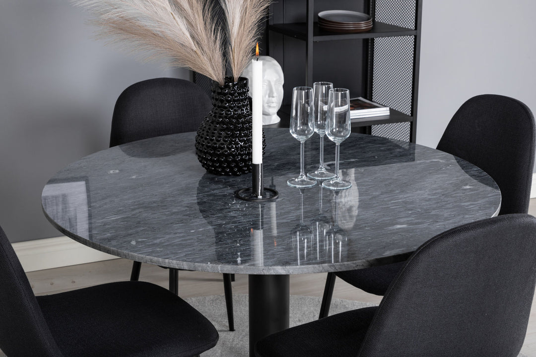 Venture Home Estelle Round Dining Table ø106 H75 - Black / Black+Polar Dining Chair - Black Legs - Black Fabric_4