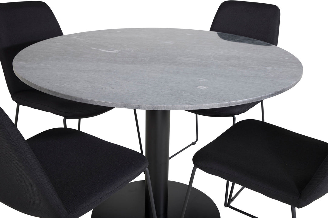 Venture Home Estelle Round Dining Table ø106 H75 - Black / Black+Muce Dining Chair - Black Legs - Black Fabric_4