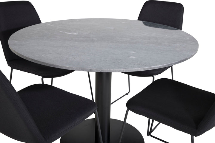 Venture Home Estelle Round Dining Table ø106 H75 - Black / Black+Muce Dining Chair - Black Legs - Black Fabric_4