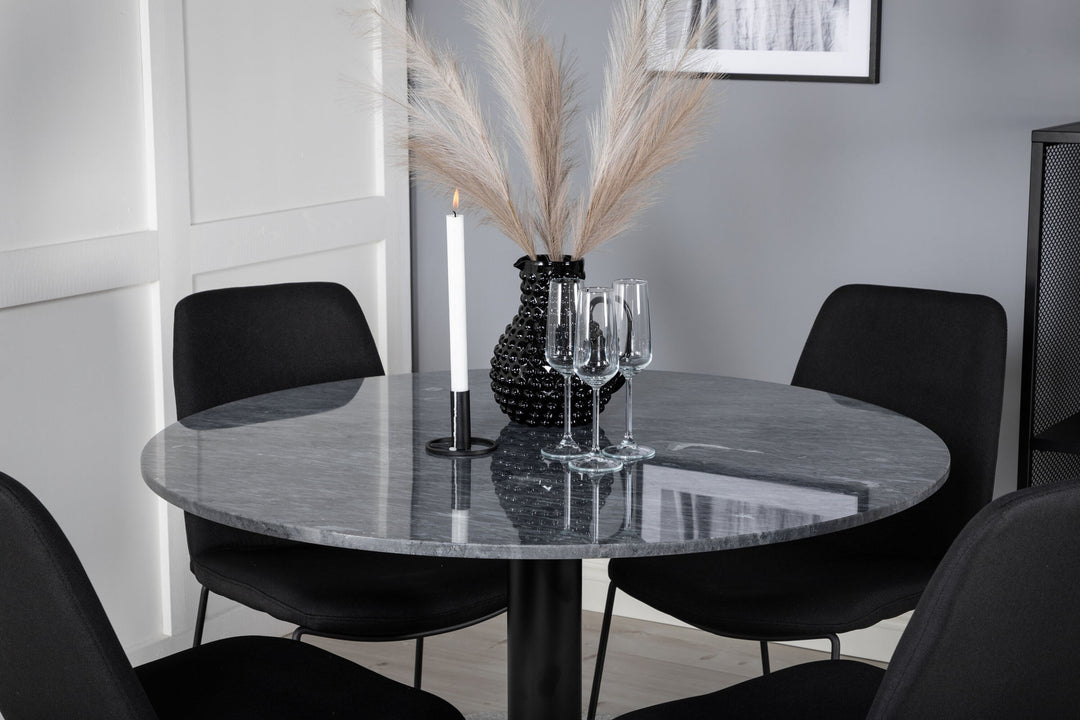 Venture Home Estelle Round Dining Table ø106 H75 - Black / Black+Muce Dining Chair - Black Legs - Black Fabric_4