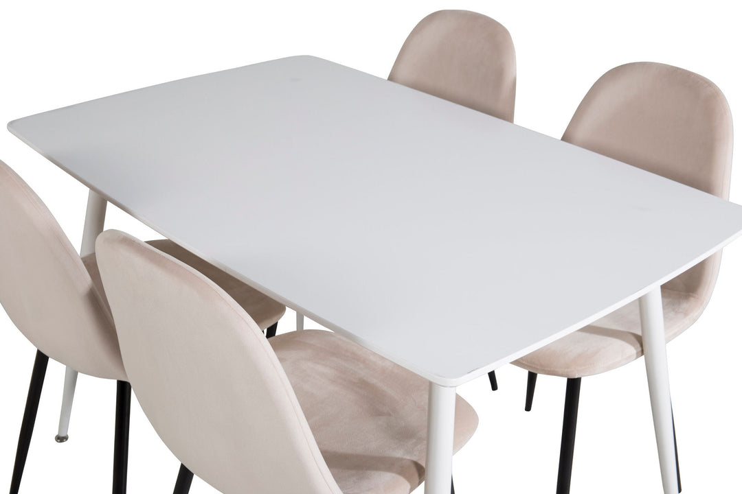 Venture Home Polar Dining table 120 cm - White White+Polar Dining Chair- Black legs / Beige