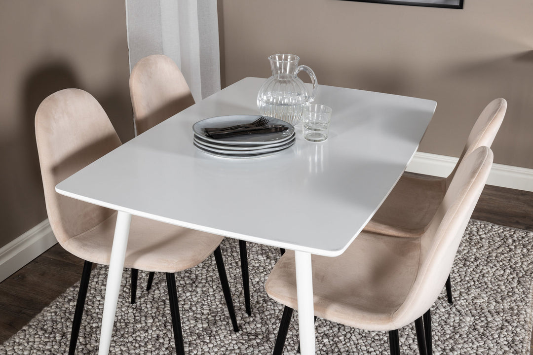 Venture Home Polar Dining table 120 cm - White White+Polar Dining Chair- Black legs / Beige