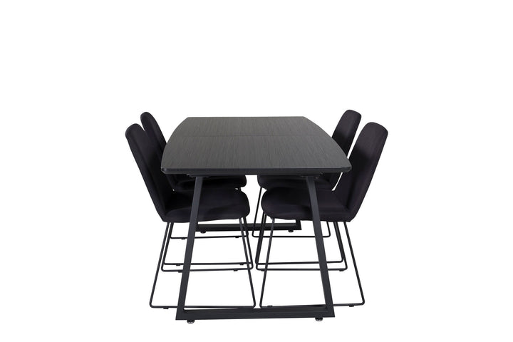 Venture Home Inca Extentiontable - Black top / black Legs+Muce Dining Chair - Black Legs - Black Fabric_4