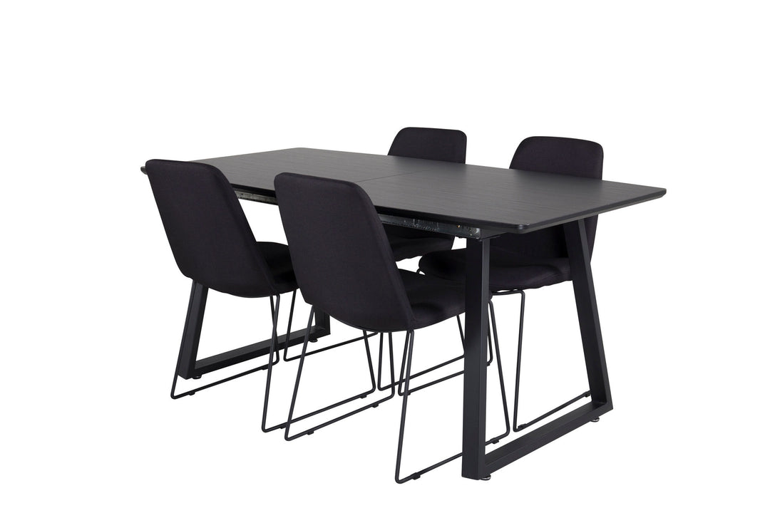 Venture Home Inca Extentiontable - Black top / black Legs+Muce Dining Chair - Black Legs - Black Fabric_4