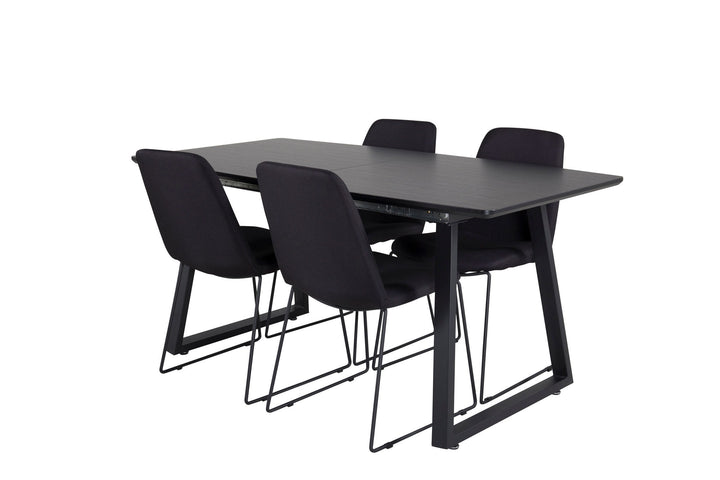Venture Home Inca Extentiontable - Black top / black Legs+Muce Dining Chair - Black Legs - Black Fabric_4