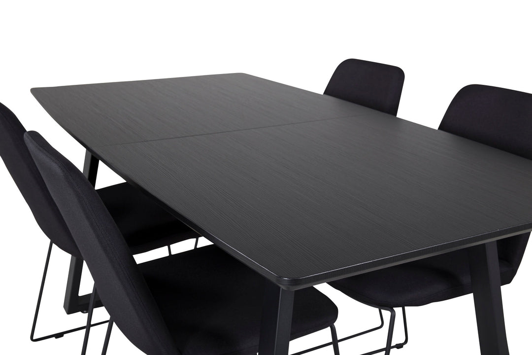 Venture Home Inca Extentiontable - Black top / black Legs+Muce Dining Chair - Black Legs - Black Fabric_4