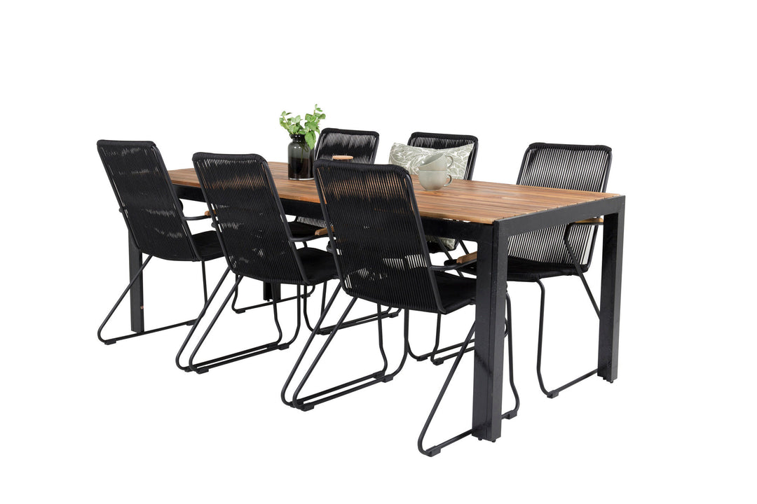 Venture Home Bois Dining table 200*100cm - Black Legs / Acacia +Bois Armchair - Black Alu /