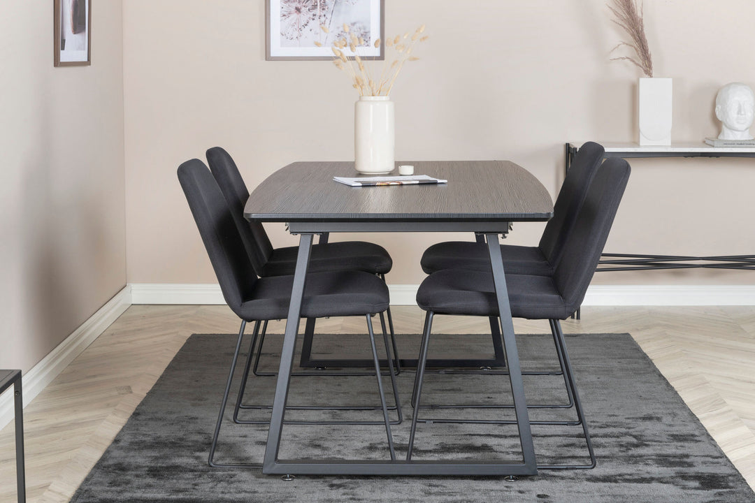 Venture Home Inca Extentiontable - Black top / black Legs+Muce Dining Chair - Black Legs - Black Fabric_4