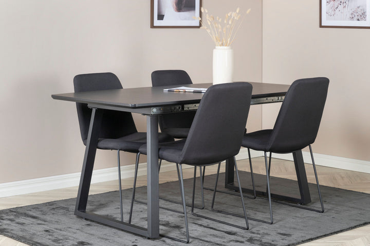 Venture Home Inca Extentiontable - Black top / black Legs+Muce Dining Chair - Black Legs - Black Fabric_4