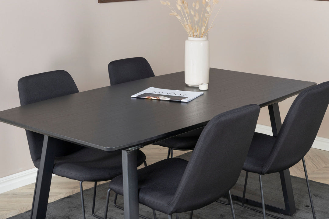 Venture Home Inca Extentiontable - Black top / black Legs+Muce Dining Chair - Black Legs - Black Fabric_4