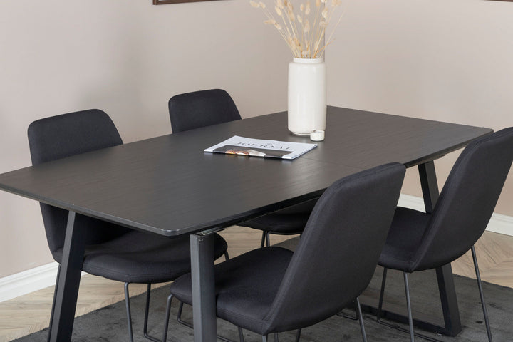 Venture Home Inca Extentiontable - Black top / black Legs+Muce Dining Chair - Black Legs - Black Fabric_4