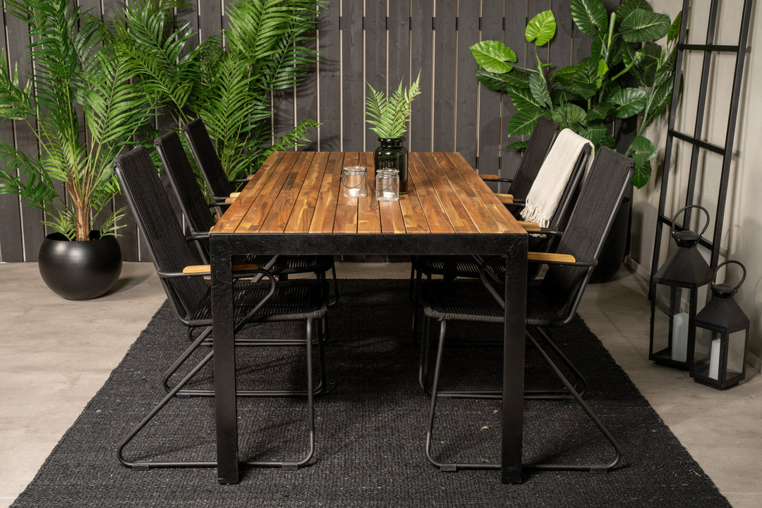 Venture Home Bois Dining table 200*100cm - Black Legs / Acacia +Bois Armchair - Black Alu /