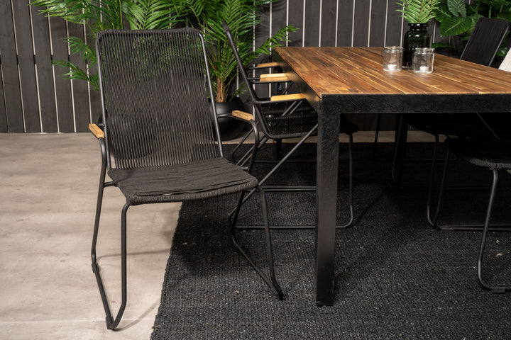 Venture Home Bois Dining table 200*100cm - Black Legs / Acacia +Bois Armchair - Black Alu /