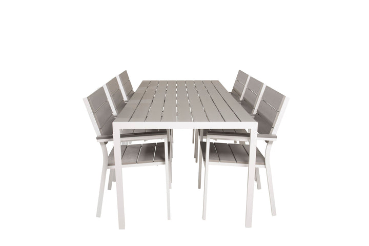 Venture Home Break Dining Table - 205*90 - White Alu / Grey Aintwood+Levels Chair (stackable)