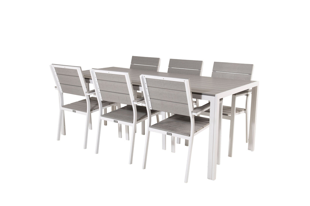 Venture Home Break Dining Table - 205*90 - White Alu / Grey Aintwood+Levels Chair (stackable)