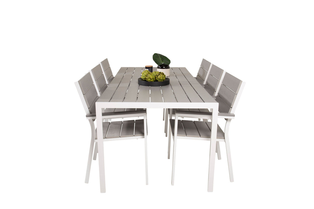 Venture Home Break Dining Table - 205*90 - White Alu / Grey Aintwood+Levels Chair (stackable)