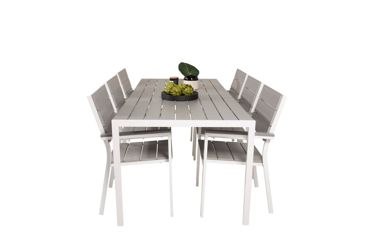 Venture Home Break Dining Table - 205*90 - White Alu / Grey Aintwood+Levels Chair (stackable)