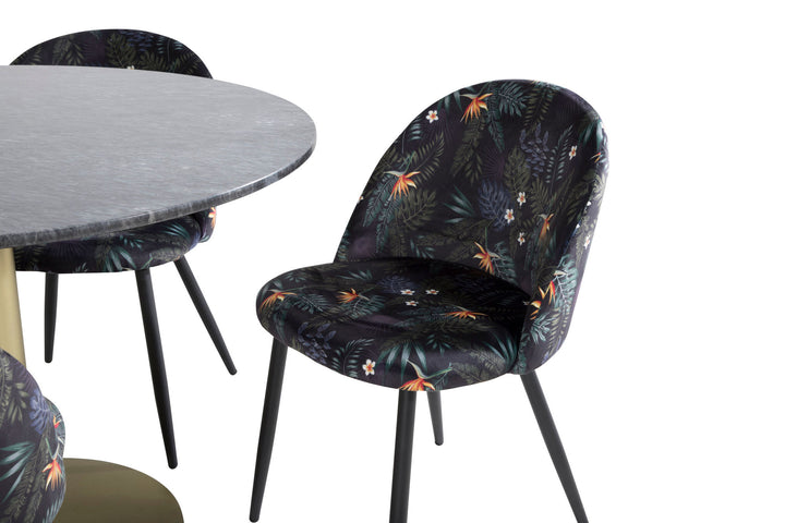 Venture Home Estelle Round Dining Table ø106 H75 - Black / Brass+Velvet Dining Chair - Black Flower fabric_4