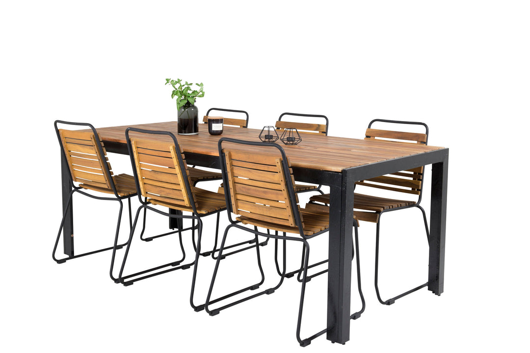 Venture Home Bois Dining table 200*100cm - Black Legs / Acacia +Bois Dining Chair - Black Al
