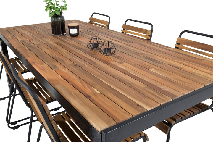 Venture Home Bois Dining table 200*100cm - Black Legs / Acacia +Bois Dining Chair - Black Al