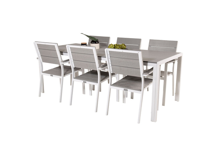 Venture Home Break Dining Table - 205*90 - White Alu / Grey Aintwood+Levels Chair (stackable)