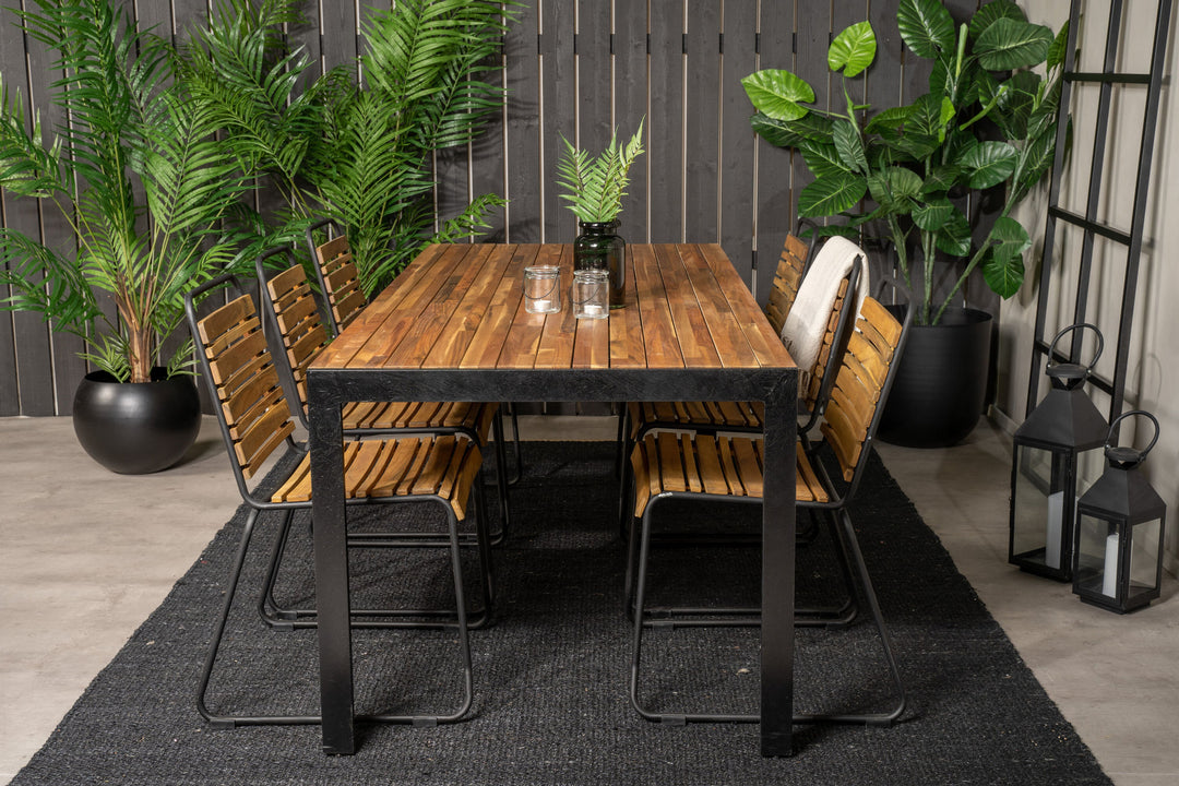 Venture Home Bois Dining table 200*100cm - Black Legs / Acacia +Bois Dining Chair - Black Al