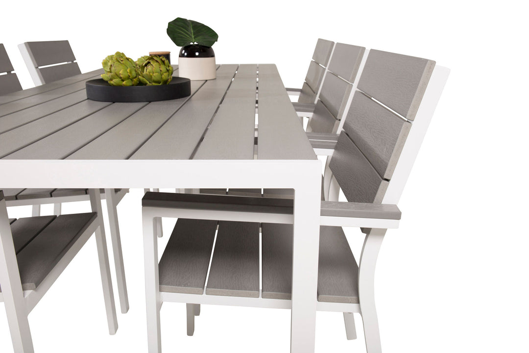 Venture Home Break Dining Table - 205*90 - White Alu / Grey Aintwood+Levels Chair (stackable)