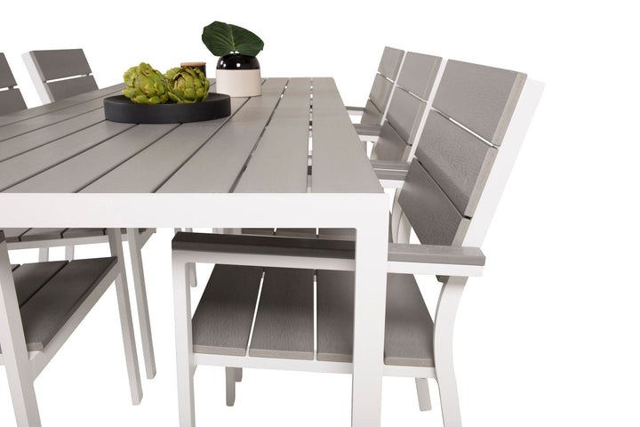 Venture Home Break Dining Table - 205*90 - White Alu / Grey Aintwood+Levels Chair (stackable)