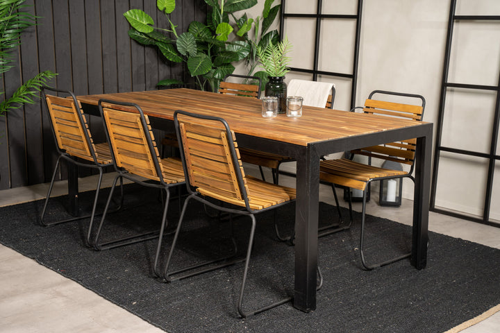 Venture Home Bois Dining table 200*100cm - Black Legs / Acacia +Bois Dining Chair - Black Al