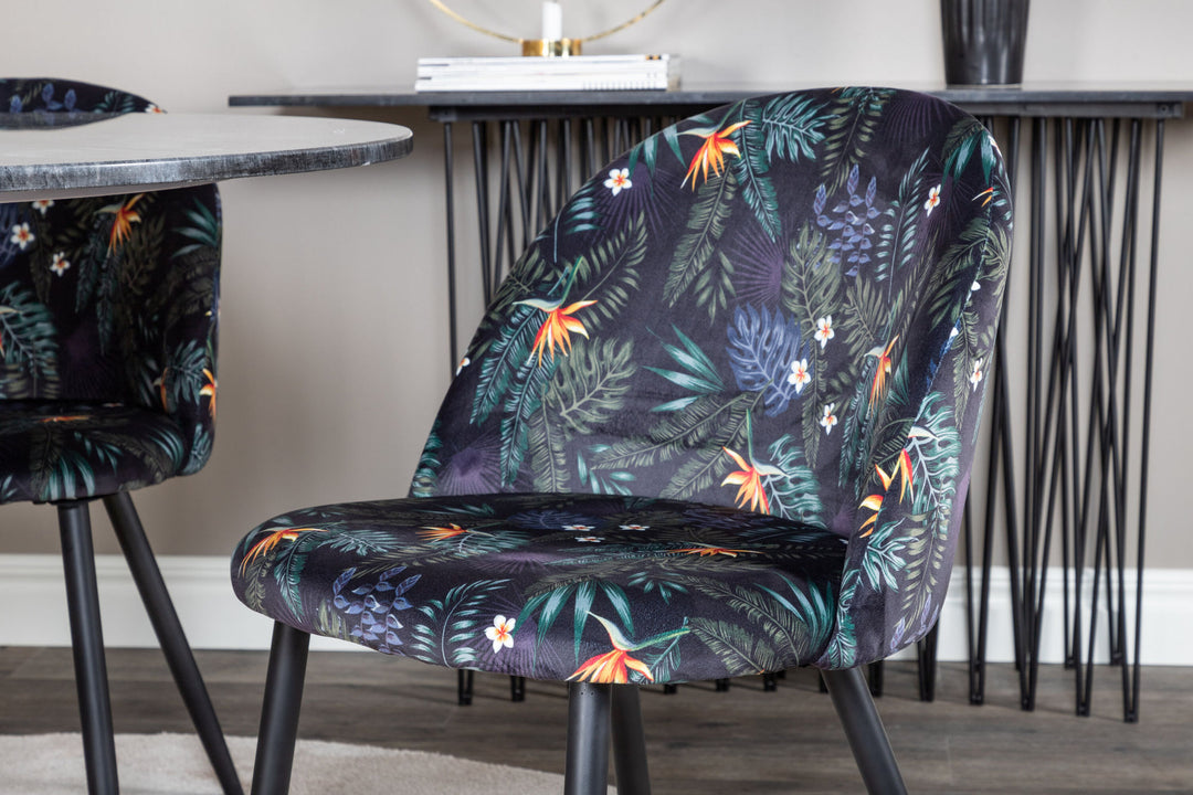 Venture Home Estelle Round Dining Table ø106 H75 - Black / Brass+Velvet Dining Chair - Black Flower fabric_4
